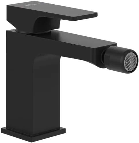 Villeroy & Boch Architectura Square Einhebel-Bidetarmatur, Bidet Wasserhahn mit Zugstange und Keramikkartusche, Bidetmischer wassersparend, Auslauf Höhe 100mm, eckig, Matt Black