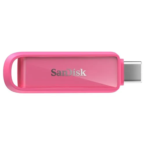SANDISK Phone Drive mit USB Type-C 512 GB (Flash-Laufwerk für Smartphones, Tablets und Computer, 150 MB/s Lesen, Schlüsselring-Öse zur Mitnahme, 1 Jahr RescuePRO Deluxe-Software) - Seastar Pink