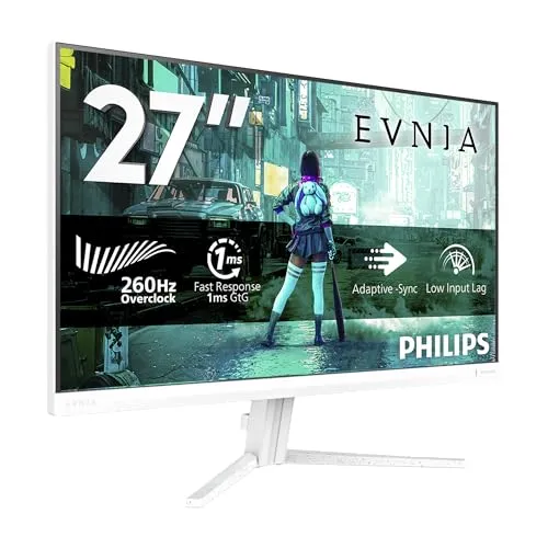 PHILIPS Evnia 27M2N3201PL Gaming Monitor 27 Pulgadas 260Hz Panel Fast IPS, 1ms GtG, HDR10, G-Sync Compatible (1920x1080 HDMI 1x 2.0 DP 1x 1.4) Blanco