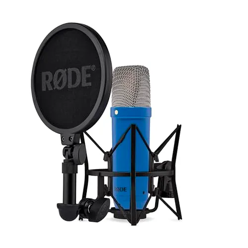 RØDE NT1 Signature Series Gran micrófono de Condensador de diafragma Grande con Montaje de Choque, Filtro Pop y Cable XLR para producción Musical, grabación Vocal, transmisión y podcasting (Cobaltoo)