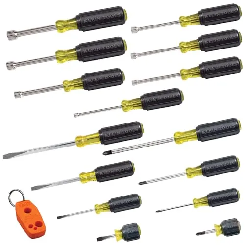 Klein Tools 80021 Werkzeug-Set, Schraubendreher- und Mutternschrauber-Set mit verschiedenen Spitzen, Magnetisierer/Entmagnetisierer, 16-teilig, Heimwerkerbedarf