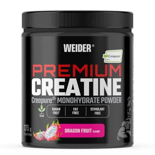 Weider Premium Creatine (375g) Sabor Fruta del Dragón, Creatina Monohidrato 100% Creapure, Sin Azúcar, Vegano, Aumento del Rendimiento Físico (75 Porciones)