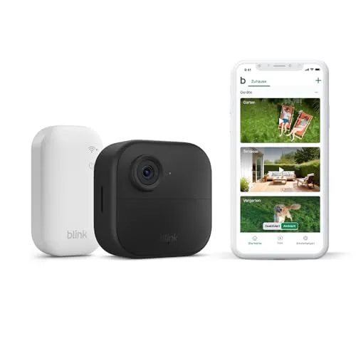 Blink-Kamera Outdoor 4 | Kabellose intelligente HD-Sicherheitskamera, zwei Jahre Batterielaufzeit, funktioniert mit Alexa | 1-Kamera-System mit enthaltenem Sync Module Core | IP65