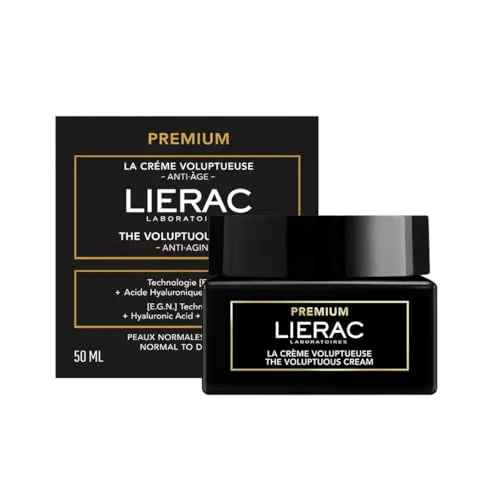 Lierac Premium Voluptueuse Crema Viso Anti età, Nutriente Tonificante con Acido Ialuronico e Niacinamide, per Pelle Secca, Formato 50 ml