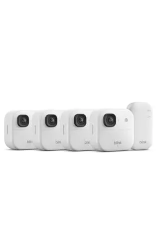 Caméra extérieure 2K+ Blink (nouvelle génération)—Caméra de surveillance connectée sans fil, résolution vidéo 2K, audio amélioré, module de synchronisation de base inclus, système de 4 caméras, blanc