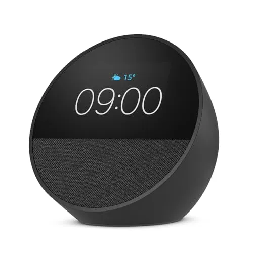 Amazon Echo Spot (neueste generation), smarter Wecker mit sattem Klang, Schwarz, mit Alexa+ Early Access