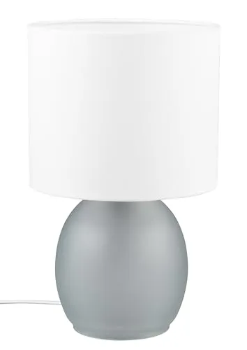 Trio Leuchten Lampe de table VELA 517900111, socle en verre gris, abat-jour en tissu blanc, sauf 1x E14