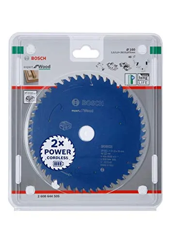Bosch 1x Kreissägeblatt Expert for Wood (Holz, Sägeblatt Ø 160 x 20 x 1,5 mm, 48 Zähne, Professional Zubehör Akku Handkreissäge)
