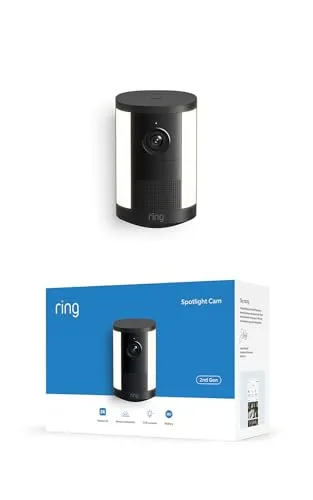 Ring Spotlight Kamera (Spotlight Cam), Akku (neueste Generation), Weitwinkel-Video in Retinal 2K, optimierter 6x-Zoom, bewegungsaktivierte Spotlights, 30-tägiger Gratiszeitraum für Ring-Abonnement