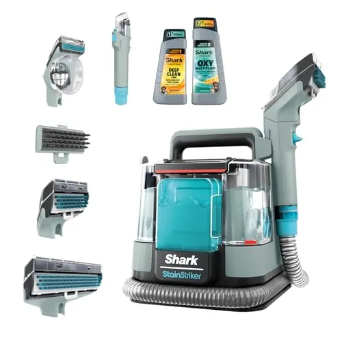 Shark StainStriker Fleckenreiniger mit 5 Aufsätzen, reinigt Teppich- und Polsterfasern, gegen Speisereste, Flüssigkeiten und Tiergeruch, 2 Reinigungsformeln in Originalgröße, 450W, Grau, PX200EUCP