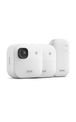 Caméra extérieure 2K+ Blink (nouvelle génération)—Caméra de surveillance connectée sans fil, résolution vidéo 2K, audio amélioré, module de synchronisation de base inclus, système de 2 caméras, blanc