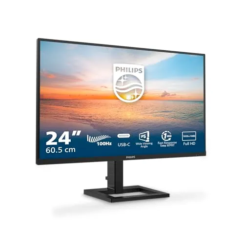 PHILIPS 24E1N1300AM 24 Zoll FHD USB Hub Monitor, 120Hz, IPS Panel, 4ms GtG, Höhenverstellung,Lautsprecher,(1920x1080 HDMI 1x 1.4) Schwarz