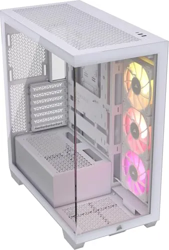 CORSAIR iCUE LINK 3500X RGB Mid-Tower ATX PC-Gehäuse - Gehärtetes Panorama-Glas - Umgekehrte Verbindung Motherboard-Kompatibel - 3x CORSAIR iCUE LINK RX120 RGB-Lüfter Im Lieferumfang Enthalten - Weiß